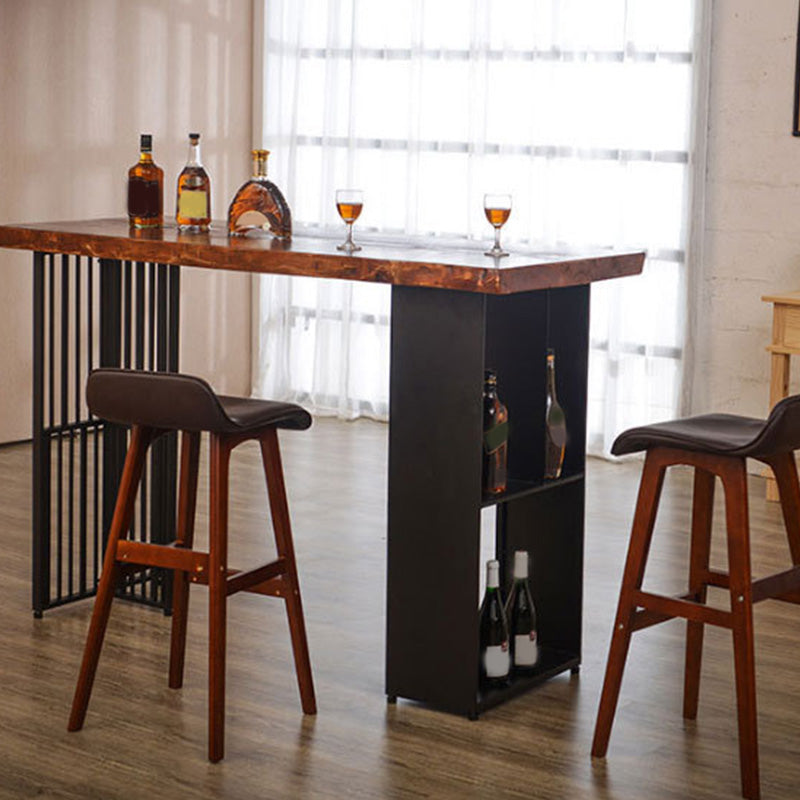 Modern Bar-height Table Solid Wood Top Pub Table with 2 Shelve 55.1"L x 23.6"W x 41.3"H Without Chairs Clearhalo 'Bar Furniture' 'Bar Tables' 'bar_tables' 'furn' 'furn_bar_tables' 'Furniture' 'Kitchen & Dining Furniture' 6247723