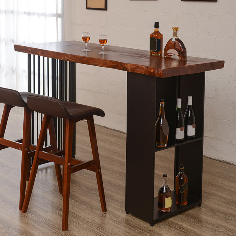 Modern Bar-height Table Solid Wood Top Pub Table with 2 Shelve 63"L x 23.6"W x 41.3"H Without Chairs Clearhalo 'Bar Furniture' 'Bar Tables' 'bar_tables' 'furn' 'furn_bar_tables' 'Furniture' 'Kitchen & Dining Furniture' 6247725