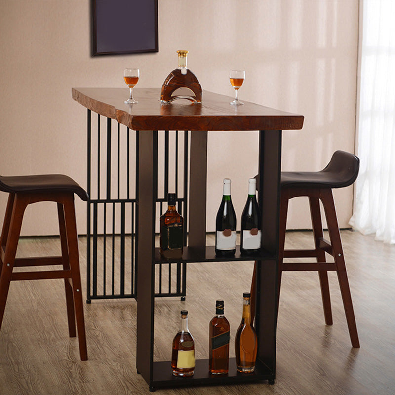 Modern Bar-height Table Solid Wood Top Pub Table with 2 Shelve 70.9"L x 23.6"W x 41.3"H Without Chairs Clearhalo 'Bar Furniture' 'Bar Tables' 'bar_tables' 'furn' 'furn_bar_tables' 'Furniture' 'Kitchen & Dining Furniture' 6247726