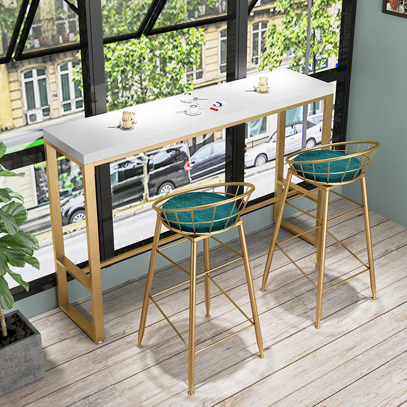Glam Bar-height Table Solid Wood Top Pub Table with Gold Metal Base 70.9"L x 15.7"W x 41.3"H Without Chairs Clearhalo 'Bar Furniture' 'Bar Tables' 'bar_tables' 'furn' 'furn_bar_tables' 'Furniture' 'Kitchen & Dining Furniture' 6247740