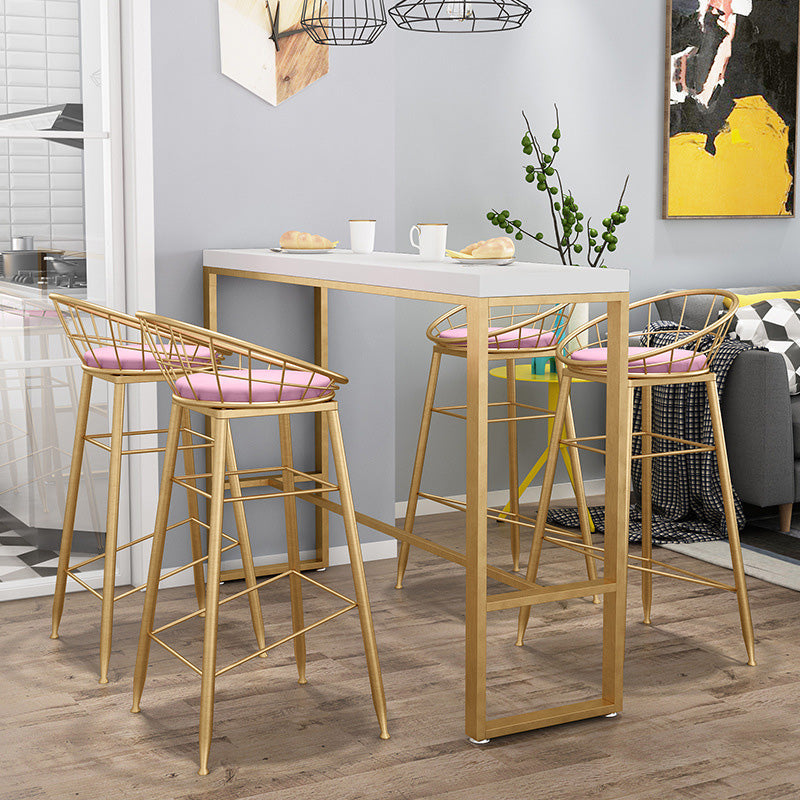 Glam Bar-height Table Solid Wood Top Pub Table with Gold Metal Base 63"L x 15.7"W x 41.3"H Without Chairs Clearhalo 'Bar Furniture' 'Bar Tables' 'bar_tables' 'furn' 'furn_bar_tables' 'Furniture' 'Kitchen & Dining Furniture' 6247741