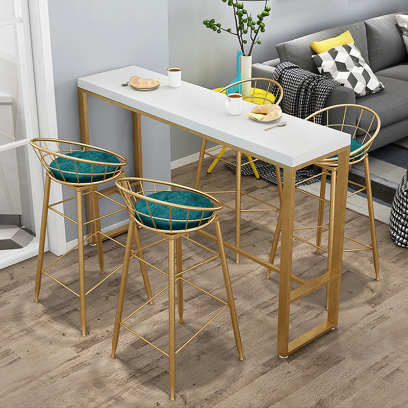 Glam Bar-height Table Solid Wood Top Pub Table with Gold Metal Base 55.1"L x 15.7"W x 41.3"H Without Chairs Clearhalo 'Bar Furniture' 'Bar Tables' 'bar_tables' 'furn' 'furn_bar_tables' 'Furniture' 'Kitchen & Dining Furniture' 6247742