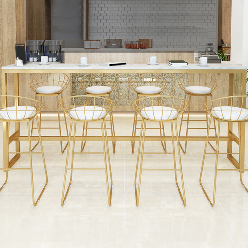 Glam Bar-height Table White Faux Marble Top Fixed Pub Table for Patio 70.9"L x 15.7"W x 41.3"H Without Chairs Clearhalo 'Bar Furniture' 'Bar Tables' 'bar_tables' 'furn' 'furn_bar_tables' 'Furniture' 'Kitchen & Dining Furniture' 6247778