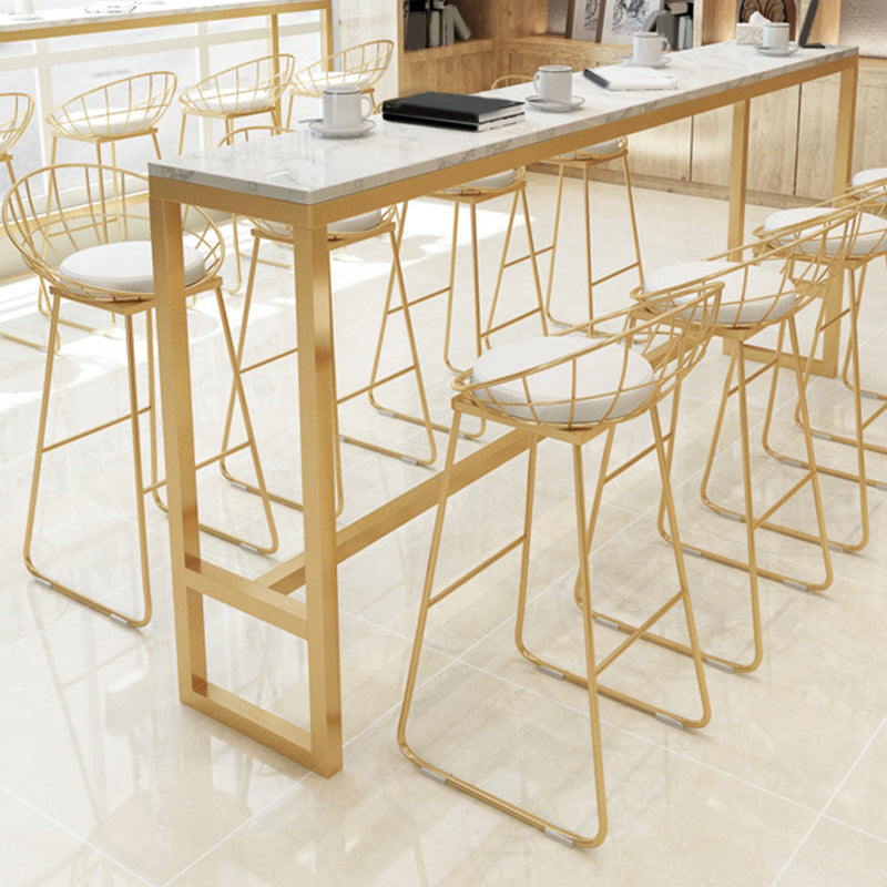 Glam Bar-height Table White Faux Marble Top Fixed Pub Table for Patio Clearhalo 'Bar Furniture' 'Bar Tables' 'bar_tables' 'furn' 'furn_bar_tables' 'Furniture' 'Kitchen & Dining Furniture' 6247782