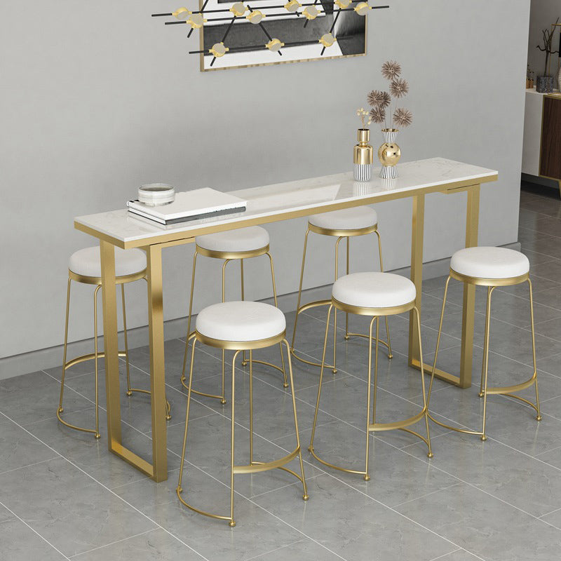 Faux Marble Top Table Modern Style Bistro Pub Table with Metal Base 78.7"L x 15.7"W x 41.3"H White Without Chairs Clearhalo 'Bar Furniture' 'Bar Tables' 'bar_tables' 'furn' 'furn_bar_tables' 'Furniture' 'Kitchen & Dining Furniture' 6247852