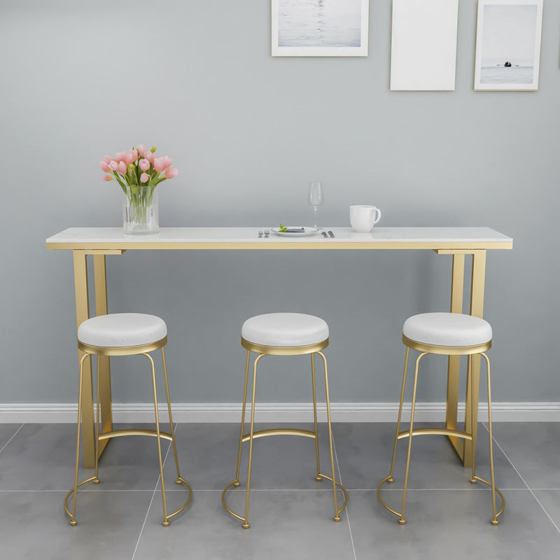 Faux Marble Top Table Modern Style Bistro Pub Table with Metal Base 63"L x 15.7"W x 41.3"H White Without Chairs Clearhalo 'Bar Furniture' 'Bar Tables' 'bar_tables' 'furn' 'furn_bar_tables' 'Furniture' 'Kitchen & Dining Furniture' 6247857