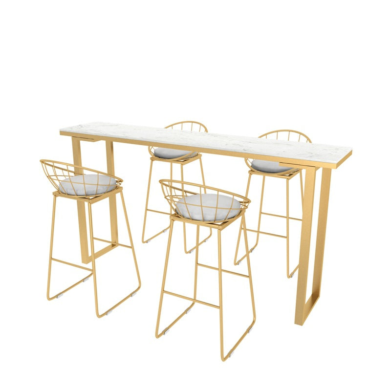 Faux Marble Top Table Modern Style Bistro Pub Table with Metal Base Clearhalo 'Bar Furniture' 'Bar Tables' 'bar_tables' 'furn' 'furn_bar_tables' 'Furniture' 'Kitchen & Dining Furniture' 6247859