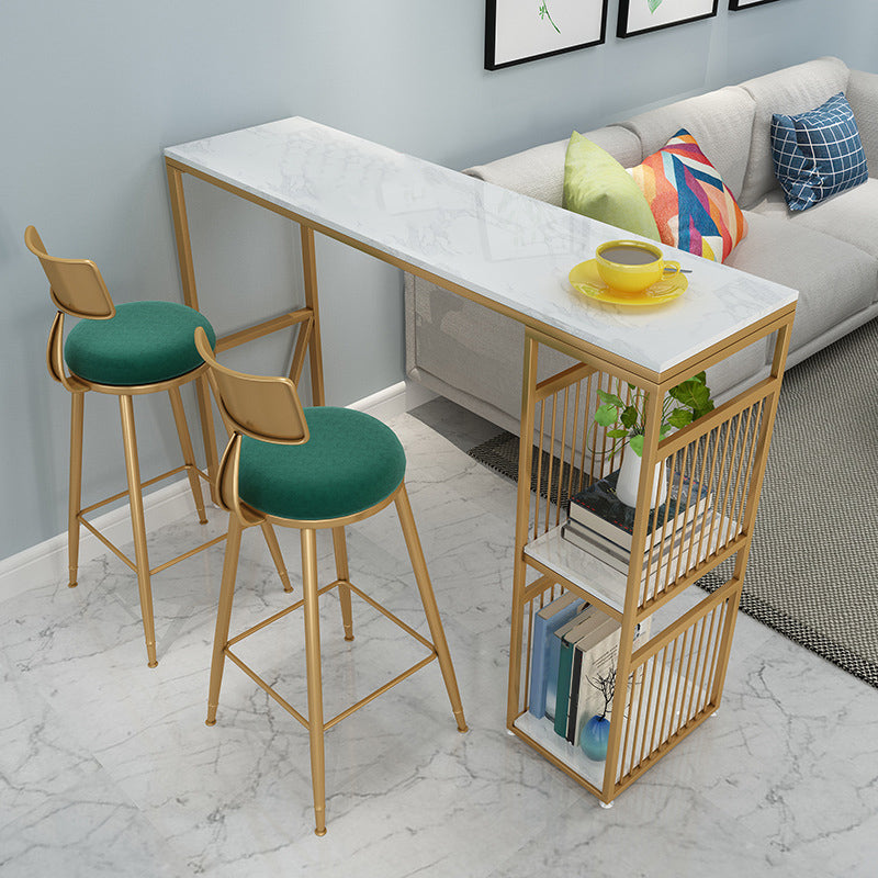 Metal Base Bar Table Rectangular Faux Marble Top Bistro Pub Table Gold White Clearhalo 'Bar Furniture' 'Bar Tables' 'bar_tables' 'furn' 'furn_bar_tables' 'Furniture' 'Kitchen & Dining Furniture' 6247924