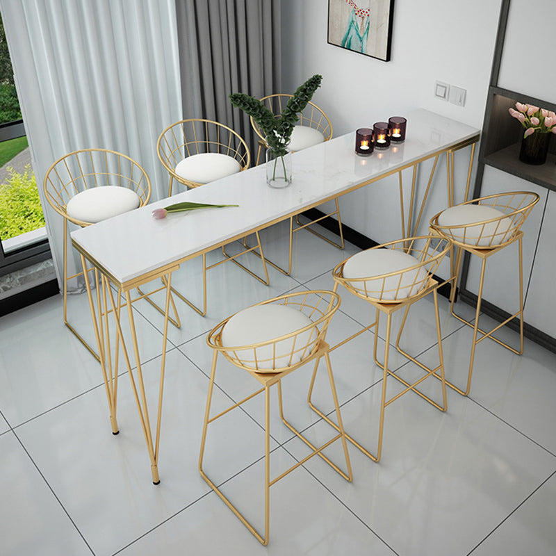 Glam Style Faux Marble Bar Counter Table Rectangle Bar Counter Table 78.7"L x 15.7"W x 41.3"H Without Chairs Clearhalo 'Bar Furniture' 'Bar Tables' 'bar_tables' 'furn' 'furn_bar_tables' 'Furniture' 'Kitchen & Dining Furniture' 6248026