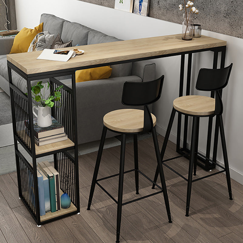 Modern Style Bar-height Table Metal Base Table with 2 Shelves Black Natural Clearhalo 'Bar Furniture' 'Bar Tables' 'bar_tables' 'furn' 'furn_bar_tables' 'Furniture' 'Kitchen & Dining Furniture' 6248040