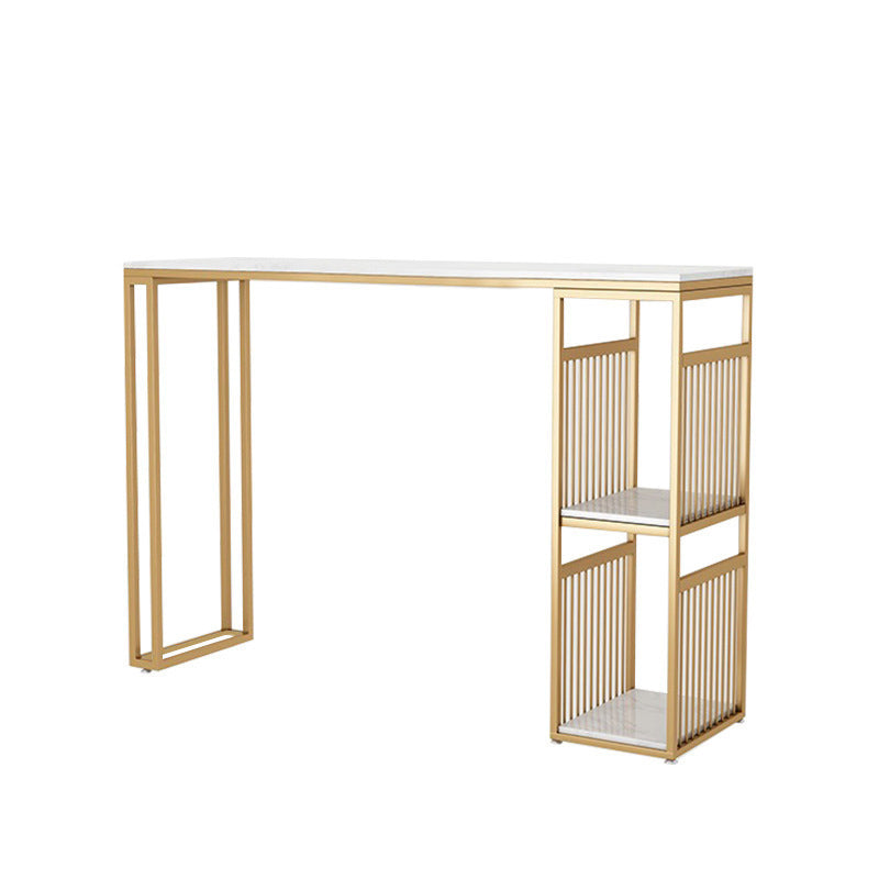 Modern Style Bar-height Table Metal Base Table with 2 Shelves Gold White Clearhalo 'Bar Furniture' 'Bar Tables' 'bar_tables' 'furn' 'furn_bar_tables' 'Furniture' 'Kitchen & Dining Furniture' 6248043