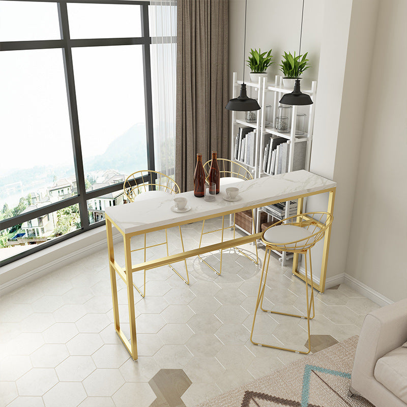 Glam Style Faux Marble Bar Counter Table Rectangle Bar Counter Table for Kitchen White Without Chairs Clearhalo 'Bar Furniture' 'Bar Tables' 'bar_tables' 'furn' 'furn_bar_tables' 'Furniture' 'Kitchen & Dining Furniture' 6248090