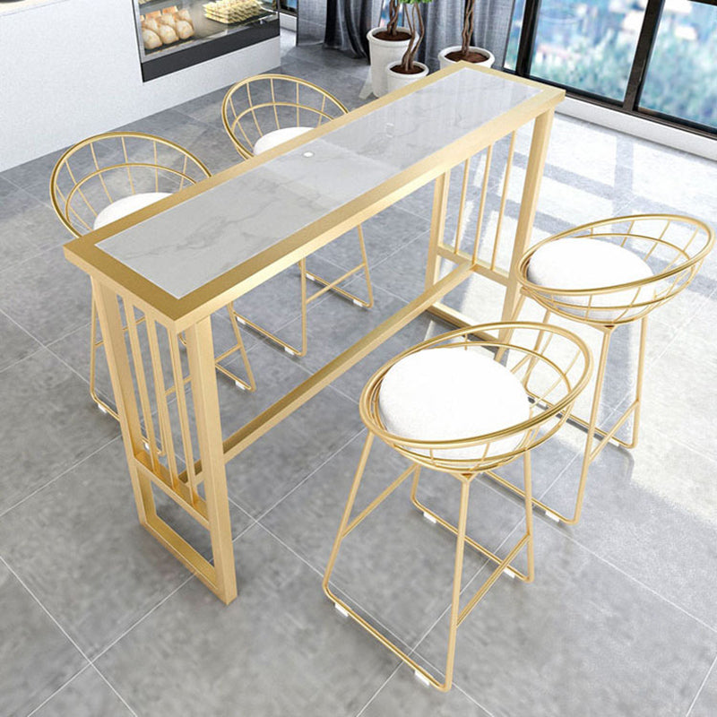 Modern Pub Height Dining Table Faux Marble Top Pub Table for Patio Use 70.9"L x 15.7"W x 41.3"H White Without Chairs Clearhalo 'Bar Furniture' 'Bar Tables' 'bar_tables' 'furn' 'furn_bar_tables' 'Furniture' 'Kitchen & Dining Furniture' 6248101
