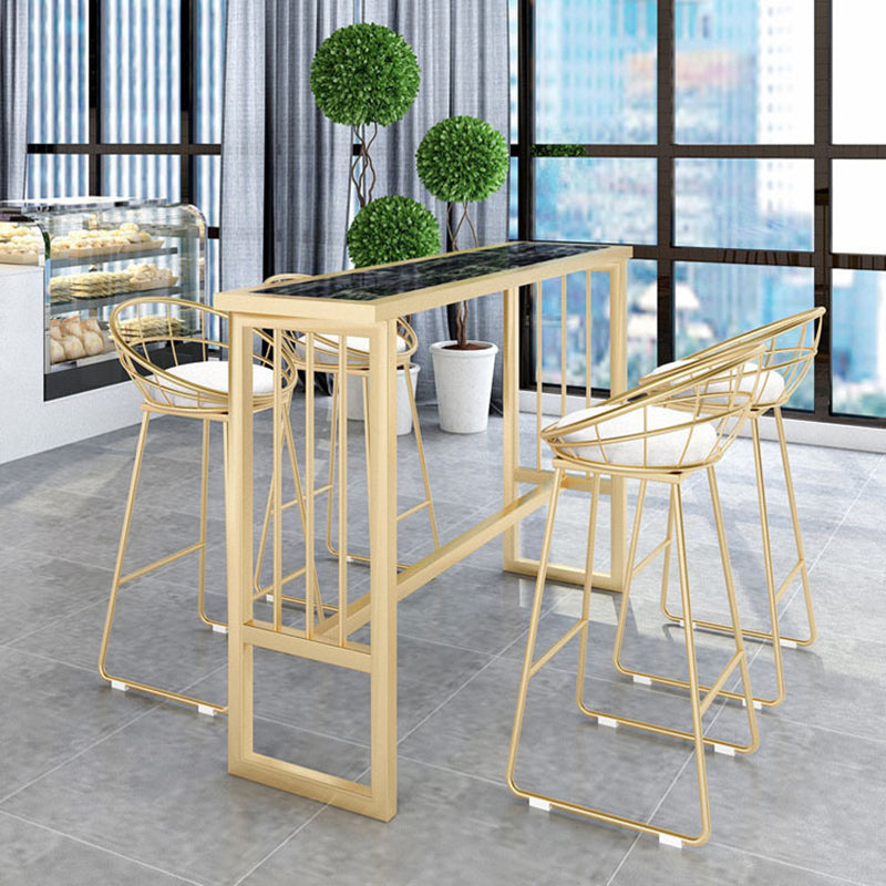 Modern Pub Height Dining Table Faux Marble Top Pub Table for Patio Use 63"L x 15.7"W x 41.3"H Black Without Chairs Clearhalo 'Bar Furniture' 'Bar Tables' 'bar_tables' 'furn' 'furn_bar_tables' 'Furniture' 'Kitchen & Dining Furniture' 6248102