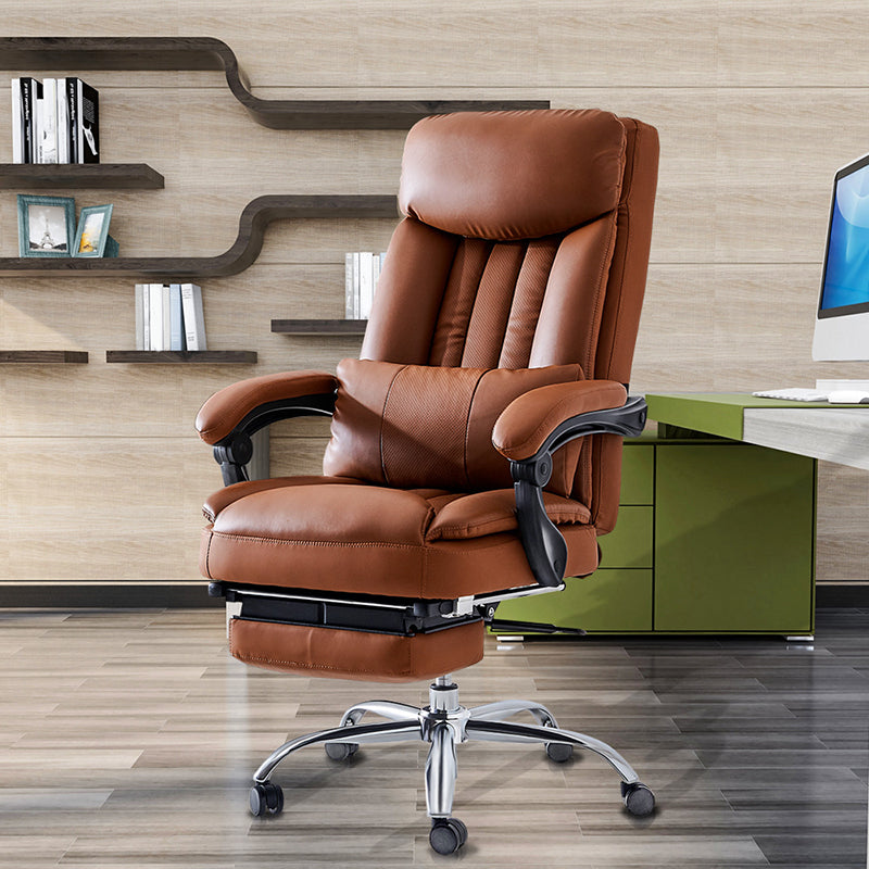 Silla de escritorio moderna Silla de cuero para computadora Silla con respaldo alto en marrón
