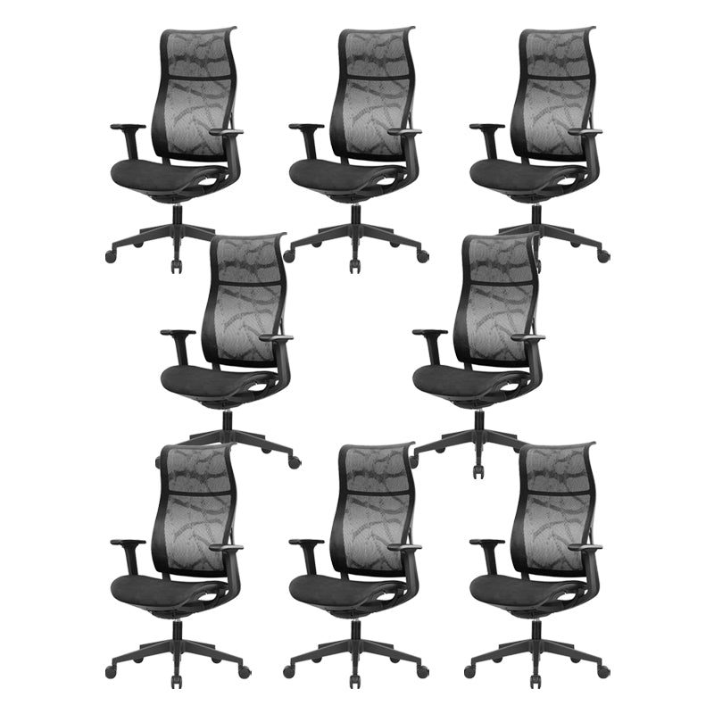 Modern High Back Swivel Chair Office Slide Desk Chair with Adjustable Arms Black 8 Piece Set Clearhalo 'furn' 'furn_office_chair' 'Furniture' 'Office Chairs' 'Office Furniture' 'office_chair' 6248320