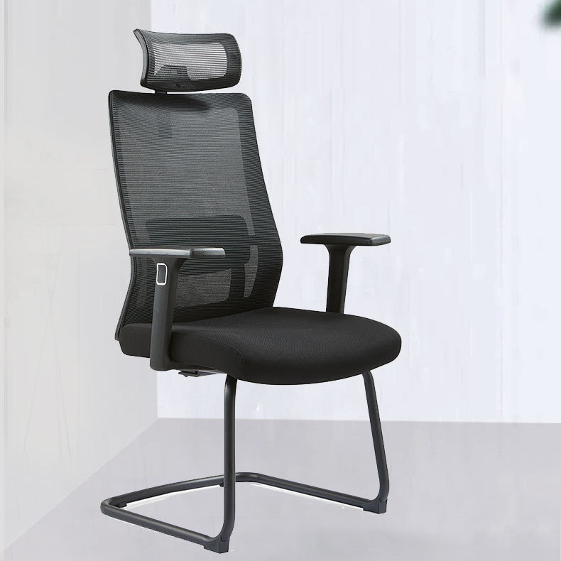 Modern Desk Chair Mesh Computer Chair Conference Chair No Wheel Matte Black 1 Piece Clearhalo 'furn' 'furn_office_chair' 'Furniture' 'Office Chairs' 'Office Furniture' 'office_chair' 6248406