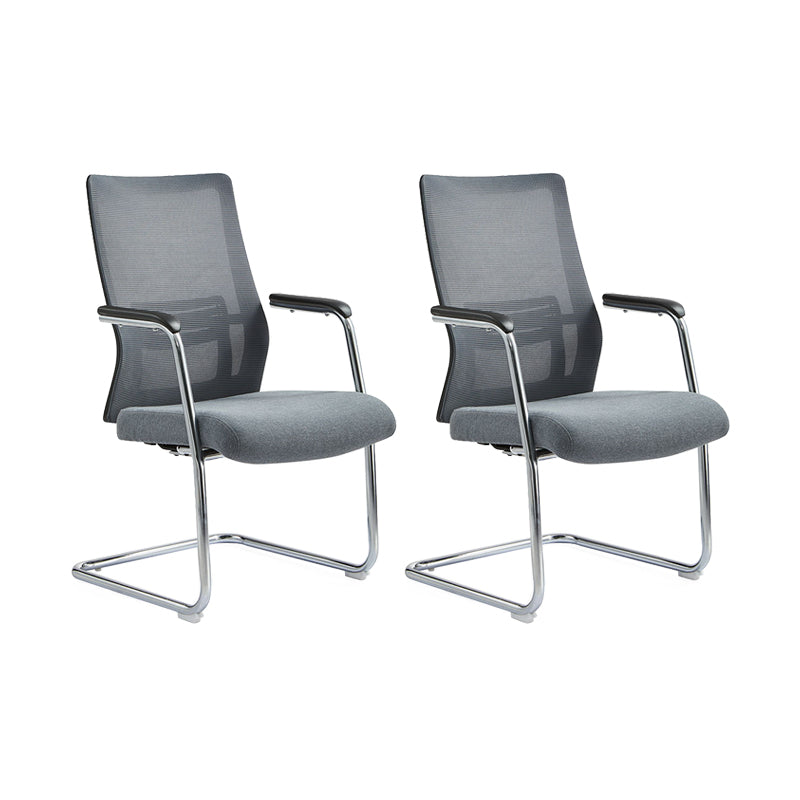Modern Desk Chair Mesh Computer Chair Conference Chair No Wheel Grey 2 Piece Set Clearhalo 'furn' 'furn_office_chair' 'Furniture' 'Office Chairs' 'Office Furniture' 'office_chair' 6248408