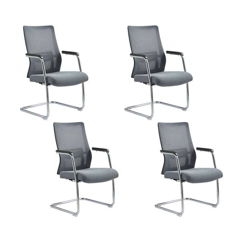 Modern Desk Chair Mesh Computer Chair Conference Chair No Wheel Grey 4 Piece Set Clearhalo 'furn' 'furn_office_chair' 'Furniture' 'Office Chairs' 'Office Furniture' 'office_chair' 6248411