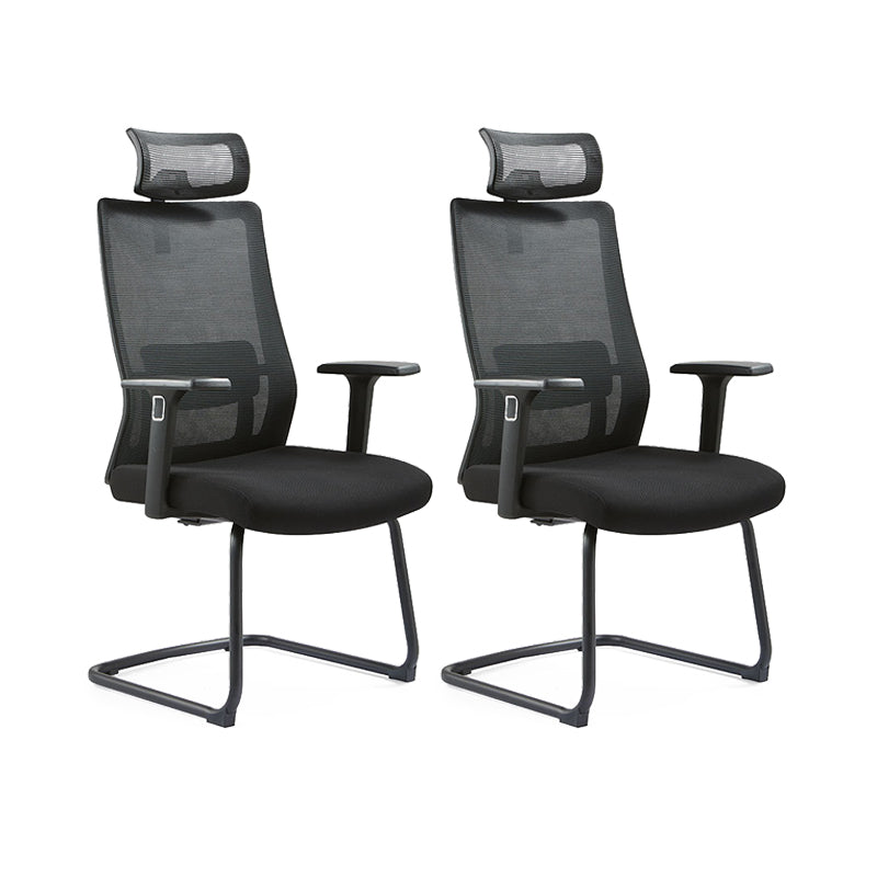 Modern Desk Chair Mesh Computer Chair Conference Chair No Wheel Matte Black 2 Piece Set Clearhalo 'furn' 'furn_office_chair' 'Furniture' 'Office Chairs' 'Office Furniture' 'office_chair' 6248418