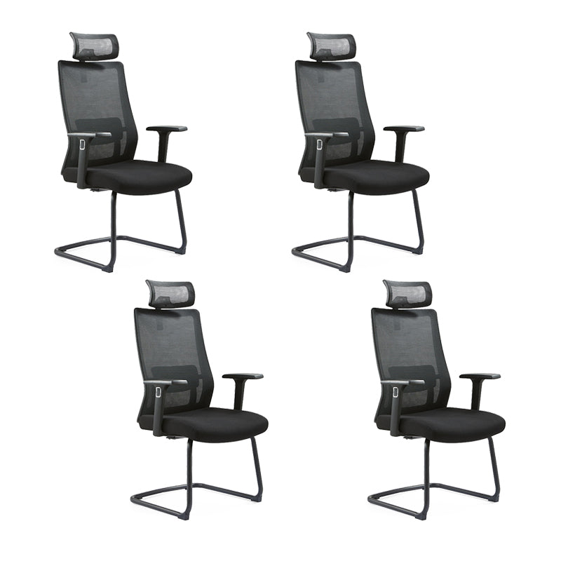 Modern Desk Chair Mesh Computer Chair Conference Chair No Wheel Matte Black 4 Piece Set Clearhalo 'furn' 'furn_office_chair' 'Furniture' 'Office Chairs' 'Office Furniture' 'office_chair' 6248419