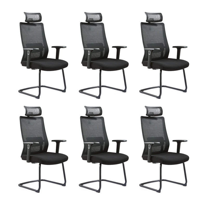 Modern Desk Chair Mesh Computer Chair Conference Chair No Wheel Matte Black 6 Piece Set Clearhalo 'furn' 'furn_office_chair' 'Furniture' 'Office Chairs' 'Office Furniture' 'office_chair' 6248421