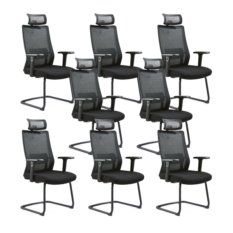 Modern Desk Chair Mesh Computer Chair Conference Chair No Wheel Matte Black 8 Piece Set Clearhalo 'furn' 'furn_office_chair' 'Furniture' 'Office Chairs' 'Office Furniture' 'office_chair' 6248423