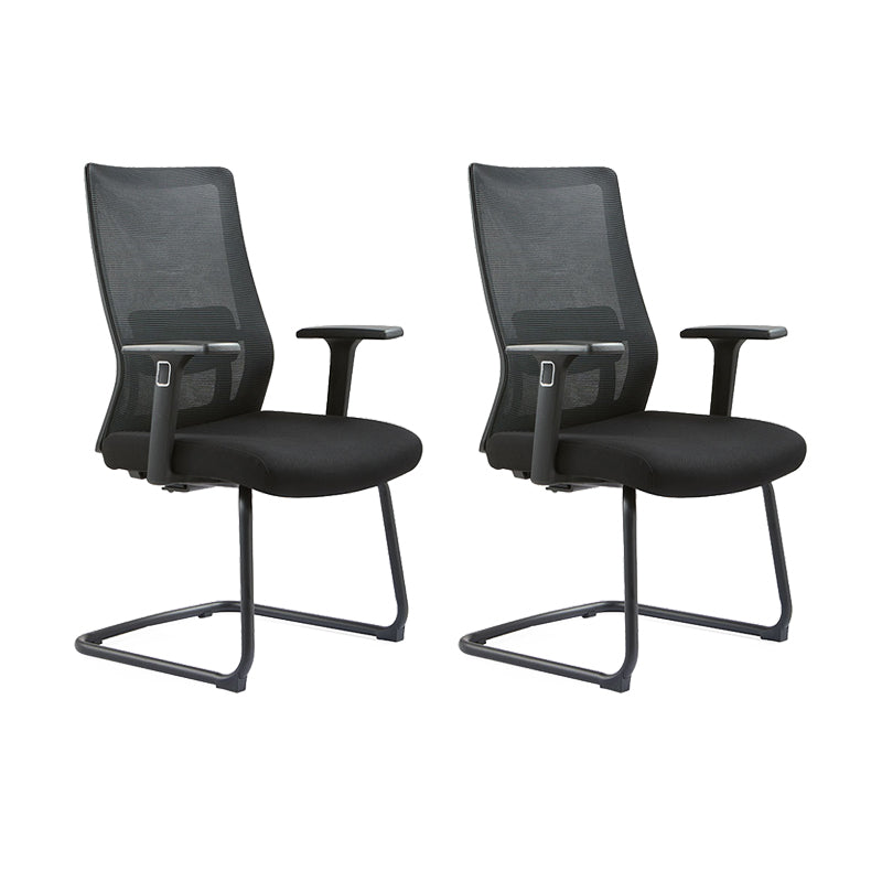 Modern Desk Chair Mesh Computer Chair Conference Chair No Wheel Black 2 Piece Set Clearhalo 'furn' 'furn_office_chair' 'Furniture' 'Office Chairs' 'Office Furniture' 'office_chair' 6248427