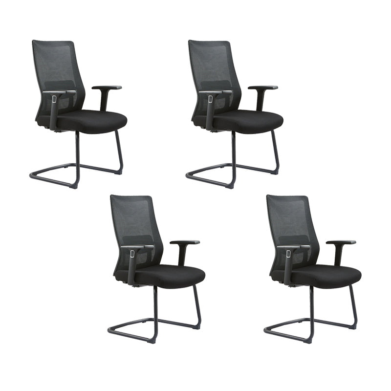 Modern Desk Chair Mesh Computer Chair Conference Chair No Wheel Black 4 Piece Set Clearhalo 'furn' 'furn_office_chair' 'Furniture' 'Office Chairs' 'Office Furniture' 'office_chair' 6248428