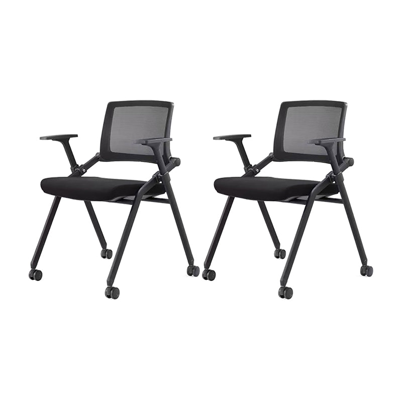 Contemporary Low Back Conference Chair Swivel Mesh Office Chair Black 2 Piece Set Clearhalo 'furn' 'furn_office_chair' 'Furniture' 'Office Chairs' 'Office Furniture' 'office_chair' 6248445