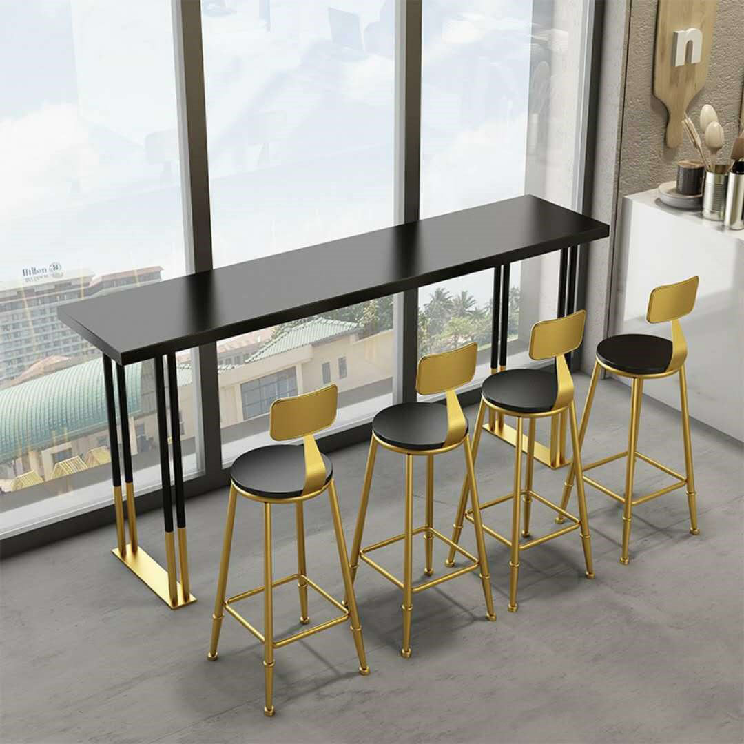 Glam Table and Stool 1/2/3/5 Pieces Solid Wood Pub Table Set 5 Pieces: Table, 4 Gold Stools Clearhalo 'Bar Furniture' 'furn' 'furn_home_bar_bar_sets' 'Furniture' 'Home Bars & Bar Sets' 'home_bar_bar_sets' 'Kitchen & Dining Furniture' 6248963