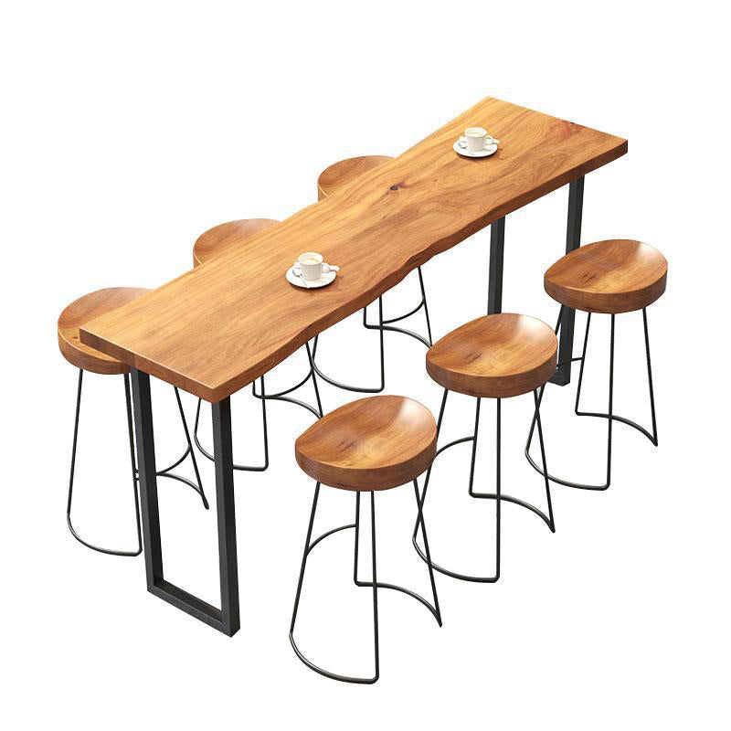 Industrial Bar Table Set 1/7 Pieces Solid Wood Bistro Set for Indoor 7 Pieces: Table, 6 Stools Clearhalo 'Bar Furniture' 'furn' 'furn_home_bar_bar_sets' 'Furniture' 'Home Bars & Bar Sets' 'home_bar_bar_sets' 'Kitchen & Dining Furniture' 6249105