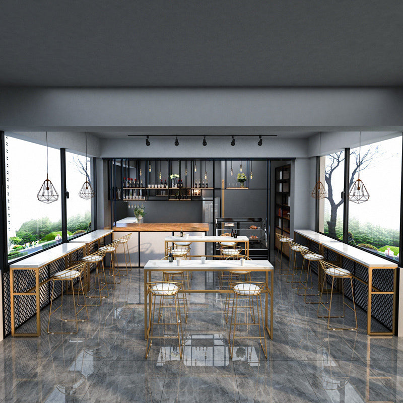 Faux Marble Bar Table Set Glam Style 1/3/5 Pieces Rectangle Counter Table Clearhalo 'Bar Furniture' 'furn' 'furn_home_bar_bar_sets' 'Furniture' 'Home Bars & Bar Sets' 'home_bar_bar_sets' 'Kitchen & Dining Furniture' 6249148