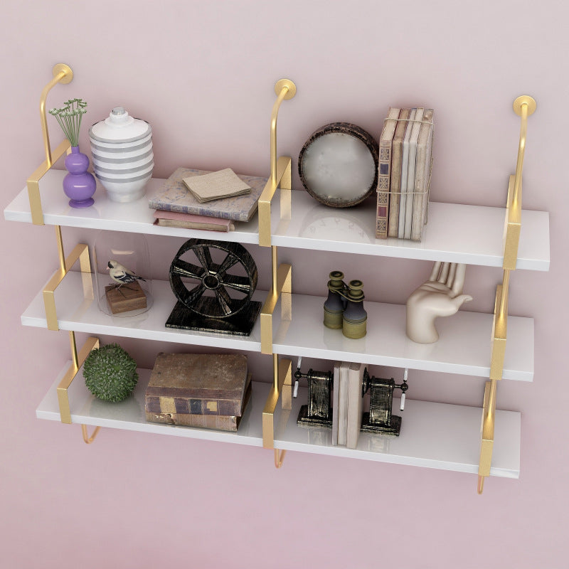 Metal and Wood Glam Shelf Bookcase Gold Wall Mounted Bookshelf for Office