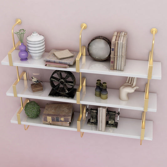 Metal and Wood Glam Shelf Bookcase Gold Wall Mounted Bookshelf for Office