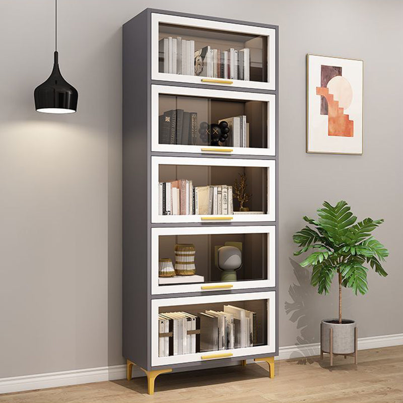 Modem Wooden Bookshelf Standard Shelf Bookshelf for Home Office 13.9" Wide 31"L x 14"W x 79"H Grey Clearhalo 'Bookcases' 'furn' 'furn_bookcases' 'Furniture' 'Office Furniture' 6249423