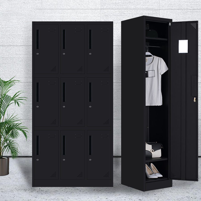 Black Steel Wardrobe with Hinged Door Industrial Storage Cabinet for Bathroom Clearhalo 'Armoires & Wardrobes' 'armoires_wardrobes' 'Bedroom Furniture' 'furn' 'furn_armoires_wardrobes' 'Furniture' 6249851