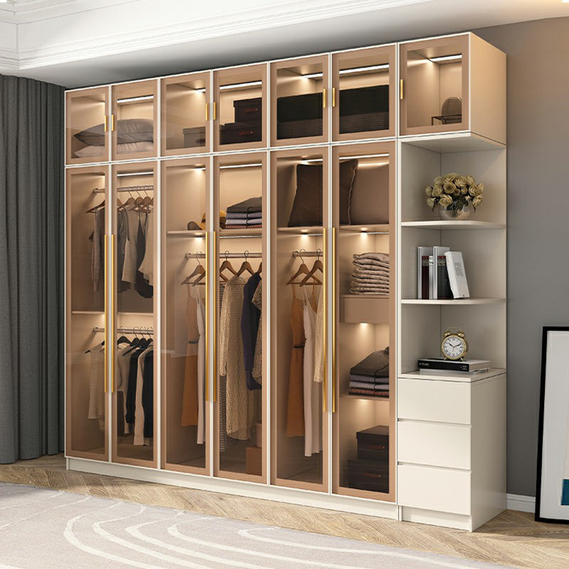 Armoire en bois d'ingénierie avec portes en verre armoire moderne pour chambre à coucher