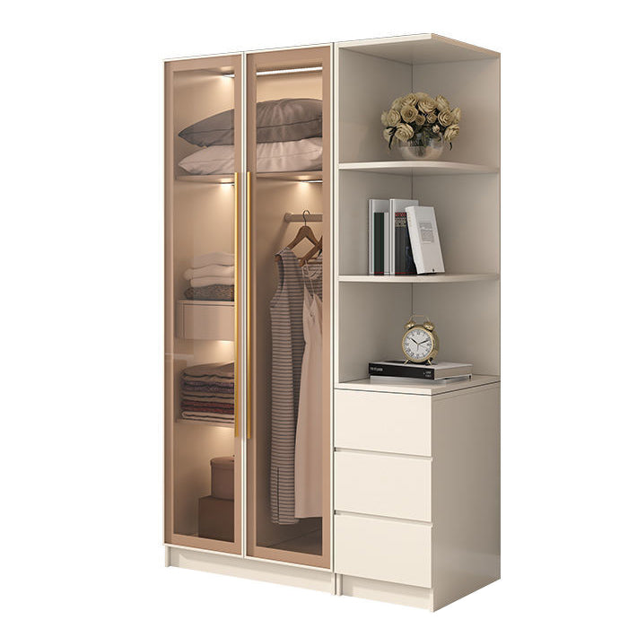 Armoire en bois d'ingénierie avec portes en verre armoire moderne pour chambre à coucher