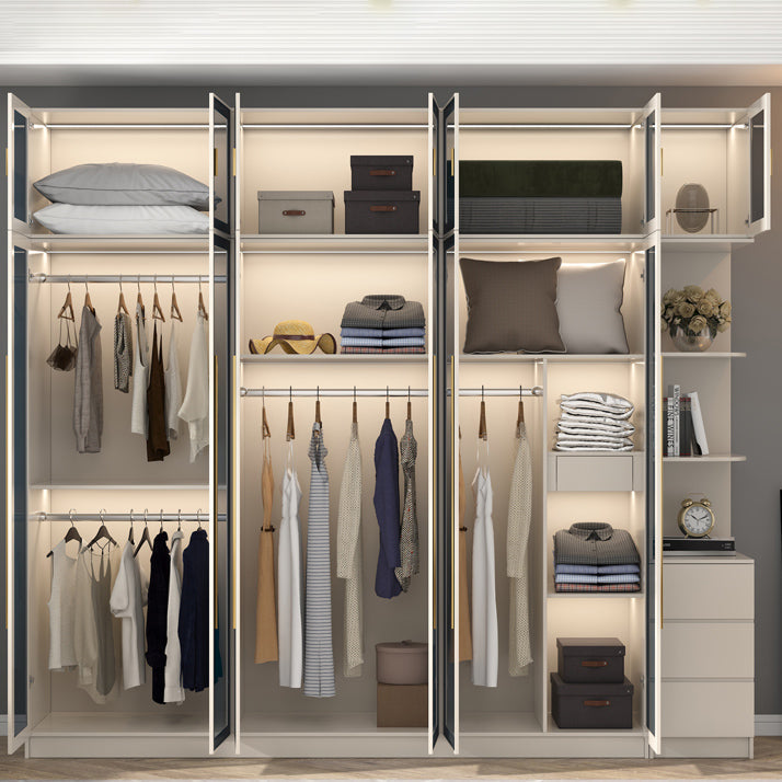 Armoire en bois d'ingénierie avec portes en verre armoire moderne pour chambre à coucher