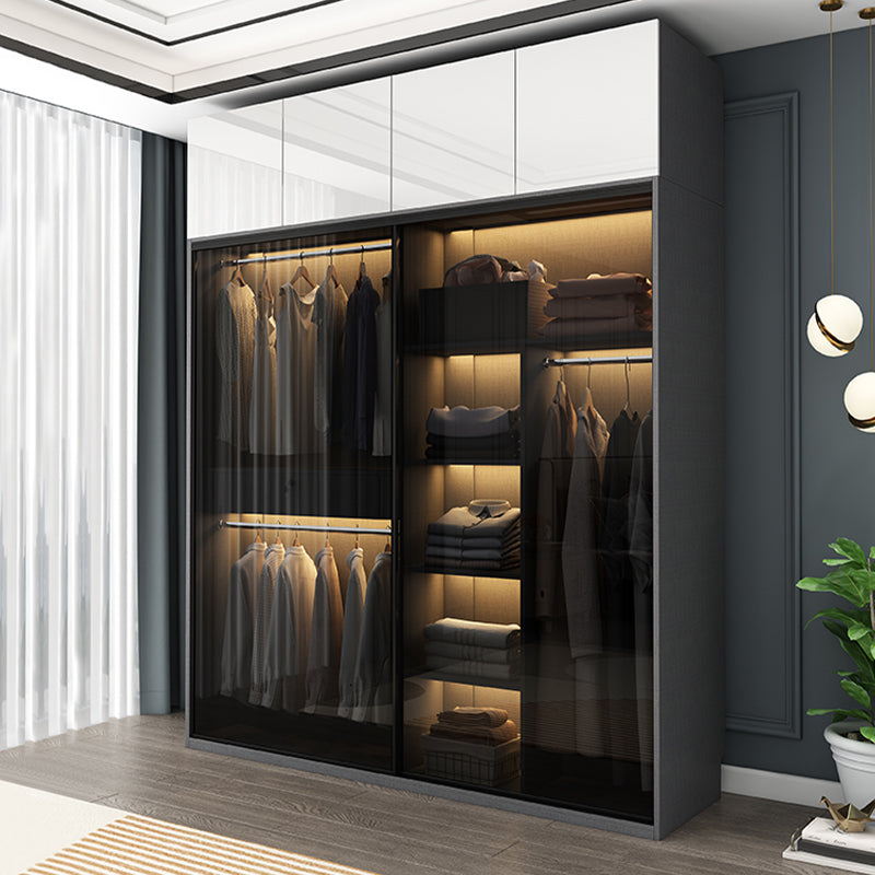 Modern Style Glass Wardrobe 1-Drawer Bedroom Wardrobe Closet Clearhalo 'Armoires & Wardrobes' 'armoires_wardrobes' 'Bedroom Furniture' 'furn' 'furn_armoires_wardrobes' 'Furniture' 6250092