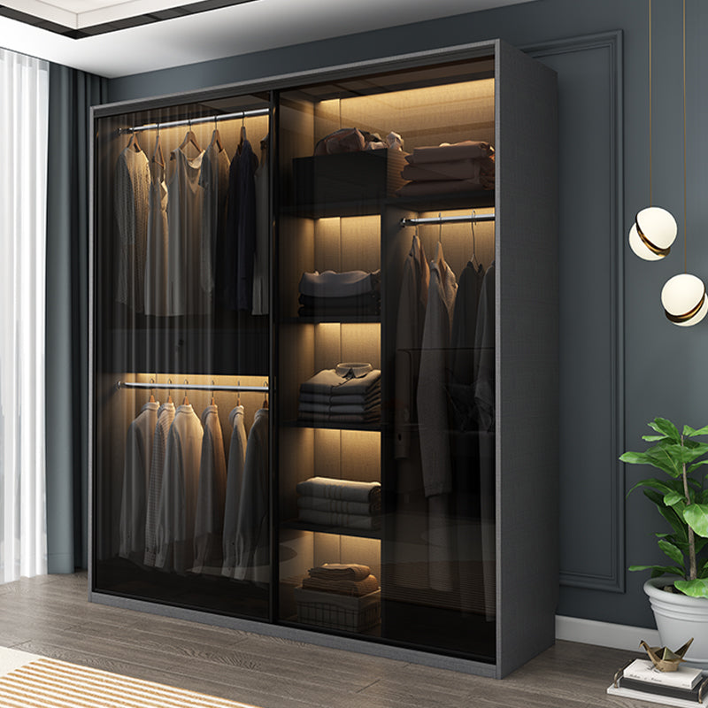 Modern Style Glass Wardrobe 1-Drawer Bedroom Wardrobe Closet Clearhalo 'Armoires & Wardrobes' 'armoires_wardrobes' 'Bedroom Furniture' 'furn' 'furn_armoires_wardrobes' 'Furniture' 6250095