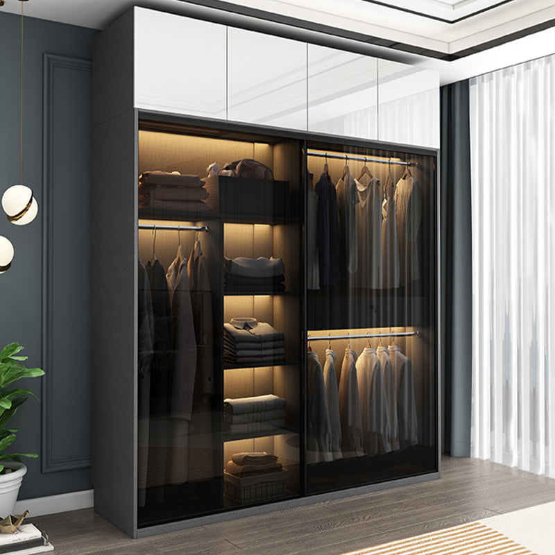 Modern Style Glass Wardrobe 1-Drawer Bedroom Wardrobe Closet Clearhalo 'Armoires & Wardrobes' 'armoires_wardrobes' 'Bedroom Furniture' 'furn' 'furn_armoires_wardrobes' 'Furniture' 6250105