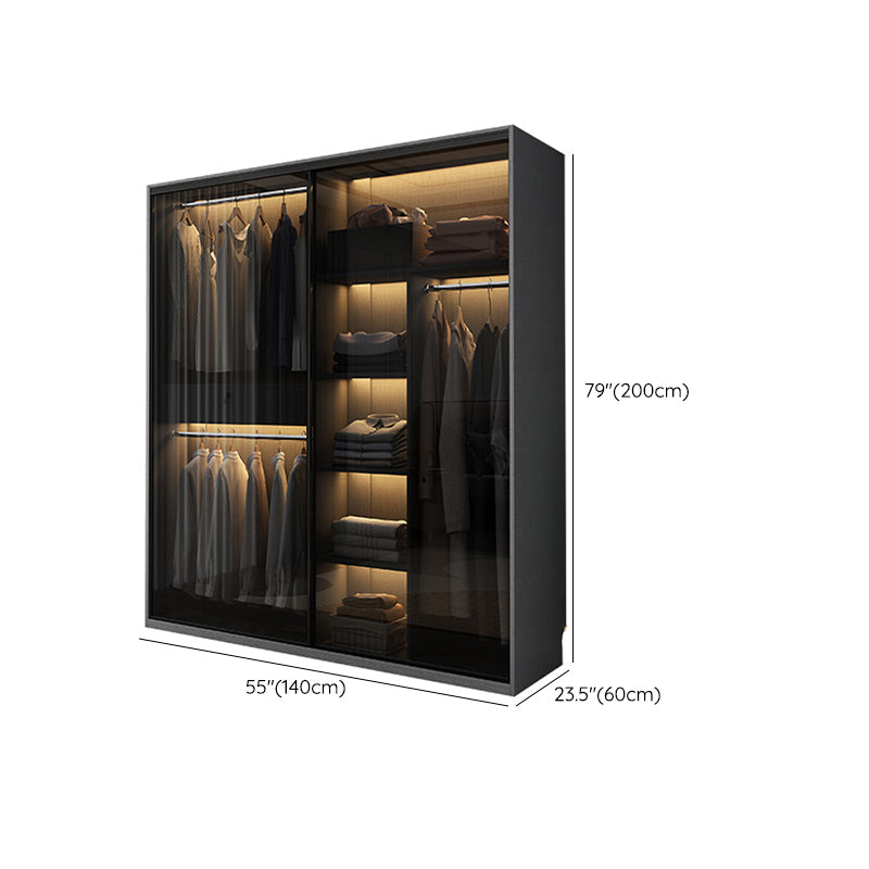 Modern Style Glass Wardrobe 1-Drawer Bedroom Wardrobe Closet Clearhalo 'Armoires & Wardrobes' 'armoires_wardrobes' 'Bedroom Furniture' 'furn' 'furn_armoires_wardrobes' 'Furniture' 6250107