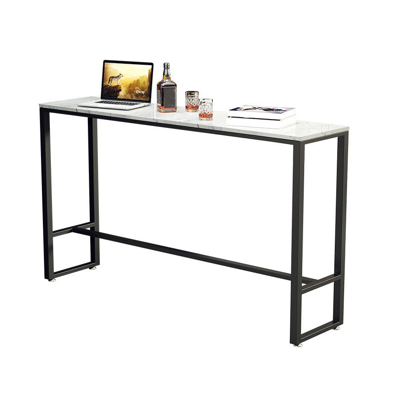 Modern Bar Table Set 1/2/4 Pieces Faux Marble Counter Table with Backless Stools White 79"L x 16"W Clearhalo 'Bar Furniture' 'furn' 'furn_home_bar_bar_sets' 'Furniture' 'Home Bars & Bar Sets' 'home_bar_bar_sets' 'Kitchen & Dining Furniture' 6250117