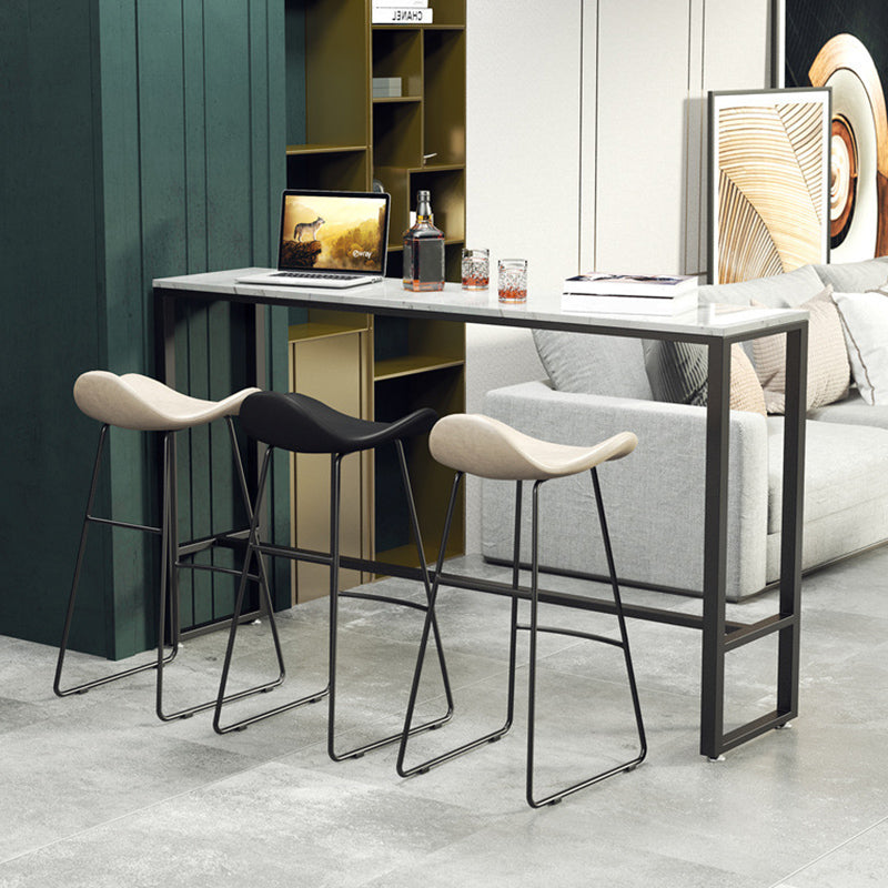 Modern Bar Table Set 1/2/4 Pieces Faux Marble Counter Table with Backless Stools 4 Pieces: 1 Table, 2 White Stools, 1 Black Stool Clearhalo 'Bar Furniture' 'furn' 'furn_home_bar_bar_sets' 'Furniture' 'Home Bars & Bar Sets' 'home_bar_bar_sets' 'Kitchen & Dining Furniture' 6250123