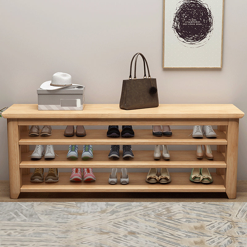 Modern Rubber Wood Bench Rectangle 15"Wide Accent Bench with Shoe Storage 47.2"L x 13.8"W x 21.3"H Natural Clearhalo 'Benches' 'Chairs & Seating' 'furn' 'furn_benches' 'Furniture' 'Living Room Furniture' 6250151