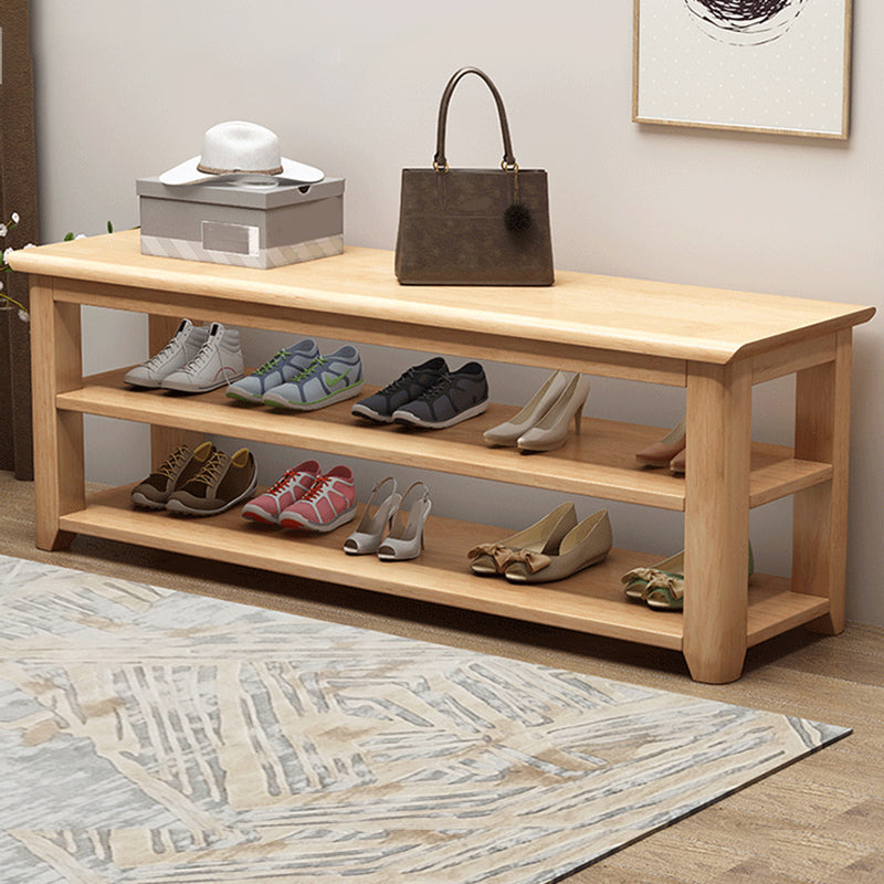 Modern Rubber Wood Bench Rectangle 15"Wide Accent Bench with Shoe Storage 47.2"L x 13.8"W x 17.3"H Natural Clearhalo 'Benches' 'Chairs & Seating' 'furn' 'furn_benches' 'Furniture' 'Living Room Furniture' 6250157