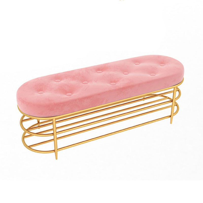 13.65-inch Width Modern Entryway Bench Cushioned Metal Seating Bench Pink Clearhalo 'Benches' 'Chairs & Seating' 'furn' 'furn_benches' 'Furniture' 'Living Room Furniture' 6250173