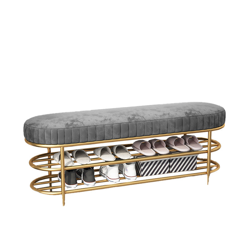 13.65-inch Width Modern Entryway Bench Cushioned Metal Seating Bench Gray White Striped Clearhalo 'Benches' 'Chairs & Seating' 'furn' 'furn_benches' 'Furniture' 'Living Room Furniture' 6250175